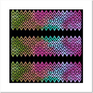 Colourful Green and Pink Zigzag Silhouette Digital Art Posters and Art